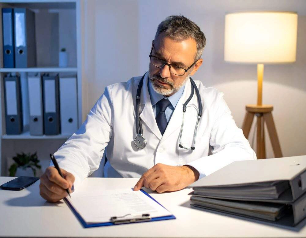 Doctor doing paperwork